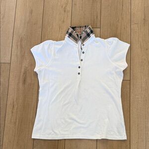 Burberry White Polo with Signature Beige Check Collar